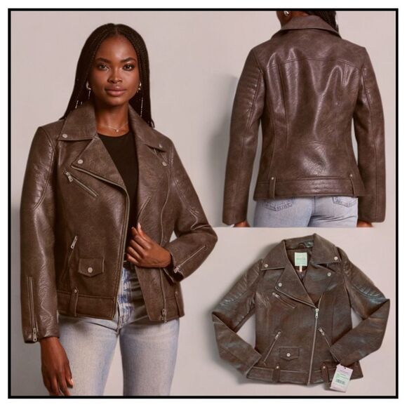 NWT Avec Les Filles Faux Leather Quilted Moto Biker Jacket - Picture 14 of 16